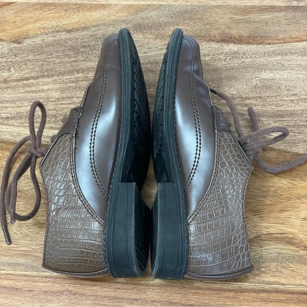Smartfit Two Tone Brown Little‎ Boy Oxfords with Faux Crocodile Tie Laces sz 9